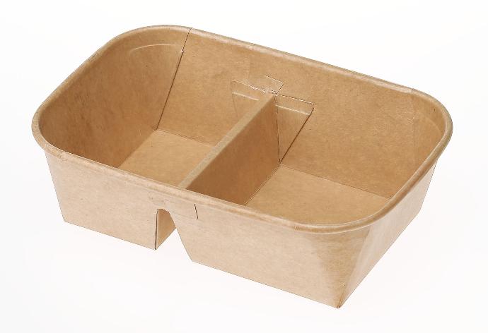Rolled-Edge Paper Bowl – 2 Compartment 1100ml (with OPS Lid PL-CB)