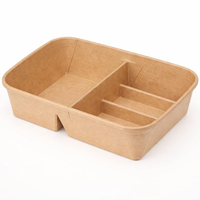 Rolled-Edge Paper Bowl – 4 Compartment 1050ml (with OPS Lid PL-CB)